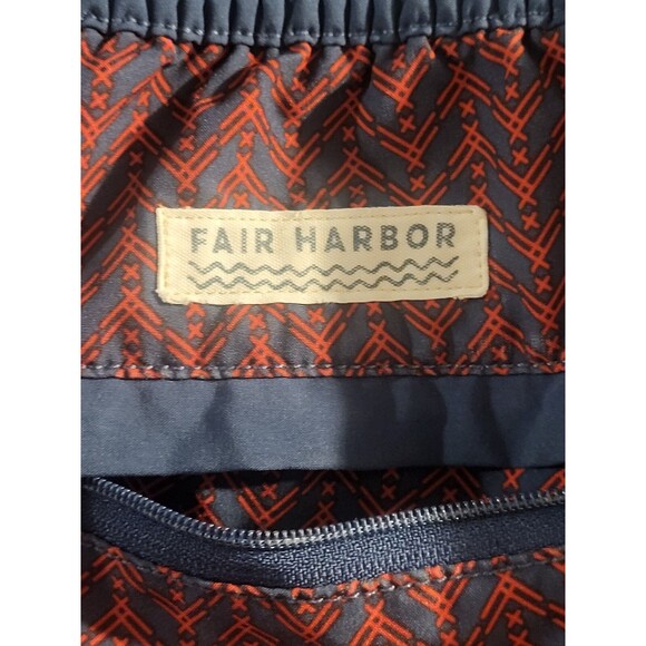 Fair Harbor Men's Shorts Medium 8" Red Blue Geometric Lined No Mesh Swim Trunks - Picture 3 of 4
